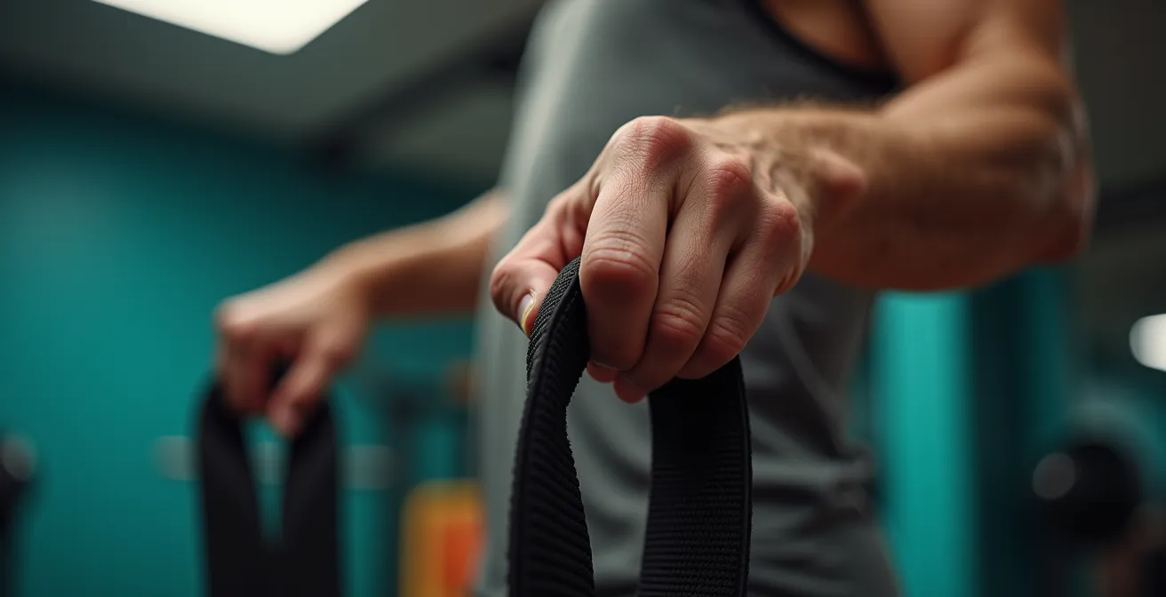 Gros plan sur une main testant la résistance d'une bande élastique